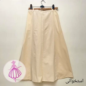 دامن لینن نیم کلوش بلند در رنگبندی متنوع (استخوانی)