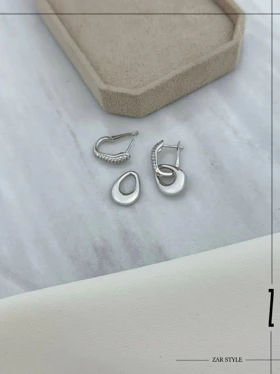 گوشواره دو قطعه اشکی نگینی و آینه‌ای