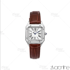 ساعت کارتیر زنانه مدل سانتوس دومونت قاب نقره ای بند چرم قهوه ای 106172