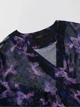 بلوز زنانه حریر طرح دار یقه هفت و هشتی کمرکش کژوال پونه 100