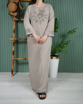 پیراهن زنانه آستین بلند گل یخ U7715 (کرمی)