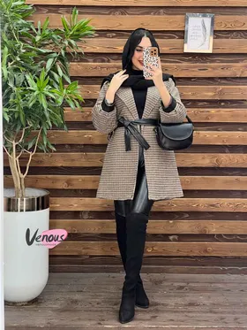 پالتو طرحدار سرآستین چرم