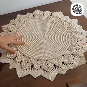 رومیزی مکرومه بافی مدل آسیمن (قطر با ریشه 50cm)