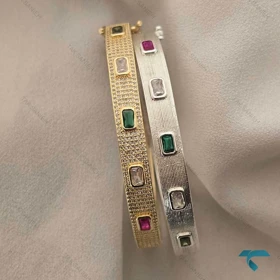 دستبند زنانه طلایی ونقره ایی نگین‌دار Bracelet-8459-L