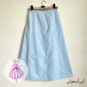دامن لینن نیم کلوش بلند در رنگبندی متنوع (آبی آسمونی)