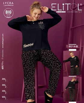 بلوز شلوار سایز بزرگ زنانه طرح گل سفید الیتول کد b-8014