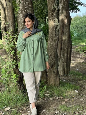 شومیز مانتویی لینن گلی