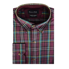 پیراهن مردانه رسمی چهارخونه سبز و زرشکی