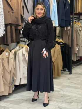 ست کت و سارافون زنانه مدل قلاب بافی