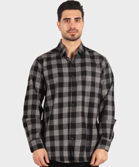 پیراهن مردانه پشمی چهارخانه مشکی 0189