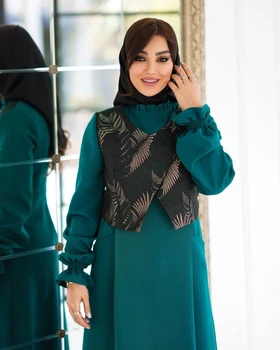 مانتو پیراهنی بلند ترکیبی کد 2813