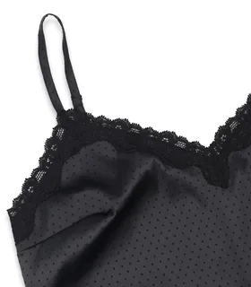 ست شورتک و تاپ ساتن و دانتل Neev نیو کد Polka 4416 مشکی Black