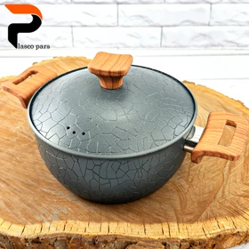 قابلمه 20 آنتیک دسته چوبی گرانیتی طوسی هاناتک