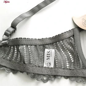 ست شورت و سوتین زنانه دانتل پروانه ای طوسی میسا کد 4735-6115