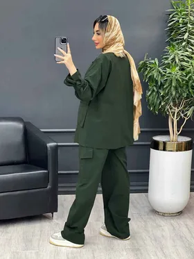 مانتو و شلوار آستین بندی دو جیب پاکتی