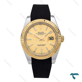 ساعت مردانه رولکس DateJust 2 طلایی بند رابر مشکی Rolex-6614-G
