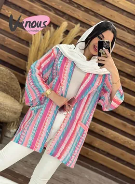 مانتو کتی راه راه یقه آمریکایی