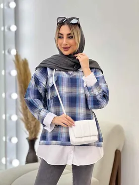 مانتو چهارخونه جلو بسته ترکیبی
