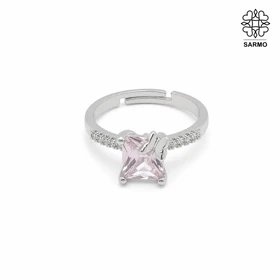 انگشتر استیل پروانه نگین‌دار صورتی کد 509151017