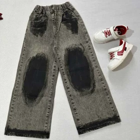 شلوار جین کمرکش زغالی مشکی دخترانه اورجینال