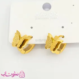 گوشواره حلقه‌ای زنانه طرح پروانه طلایی
