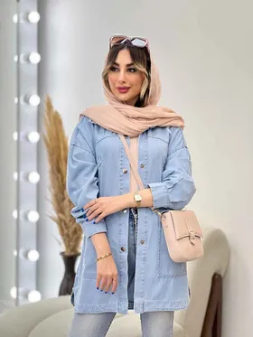 مانتو جین جیب کج زاپ‌دار