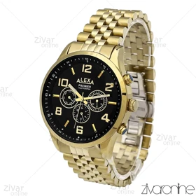 ساعت الکسا پریمیر A0073 مردانه سه موتوره طلایی مشکی 106228