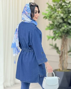 مانتو جین کمرگت استین پاگن