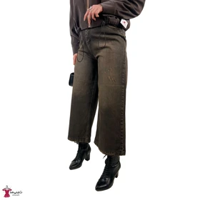 شلوار جین زنانه مدل واید لگ چرکی