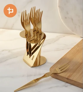 چنگال دسر خوری 6 عددی استند دار طلایی