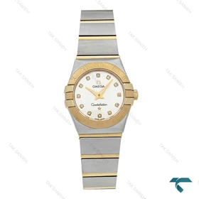 ساعت زنانه امگا دورنگ طلایی صفحه سیلور نگین اسمال Omega-7274-L