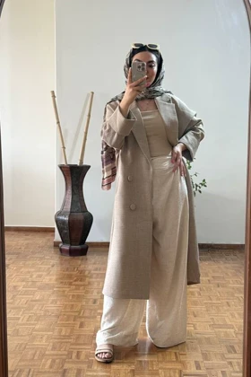 کت بلند یقه انگلیسی لینن