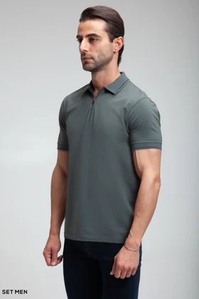 تیشرت یقه دار نیم زیپ