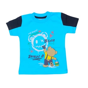 ست تیشرت آستین کوتاه و شلوارک پسرانه مدل خرس PJ1142 رنگ آبی