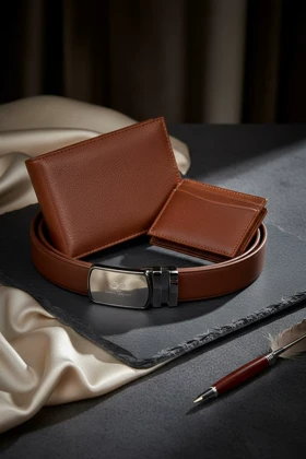 ست کیف و کمربند قهوه ای مدل M101