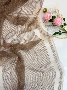 شال ویسکوز راه راه ریز 20679 (نسکافه ای)