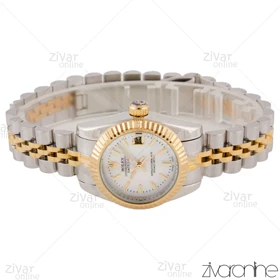 ساعت رولکس دیت جاست زنانه صفحه سفید صدفی ایندکس خطی اسمال 105808