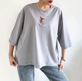 تیشرت باکسی گلدوزی زنانه عروسک تدی مستربین