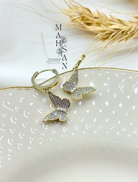 گوشواره دخترانه پروانه نگین حلقه‌ای جذاب و خاص