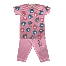 ست تیشرت آستین کوتاه و شلوار دخترانه مدل PJ1051 رنگ صورتی