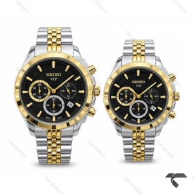 ساعت مچی ست سیکو سه موتوره کرنوگراف دوزنگ طلایی مشکی Seiko-11439-S