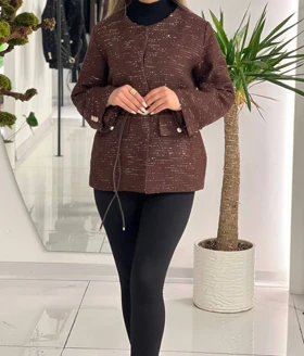 کت زنانه پولک دوزی کمر چرم قد 70