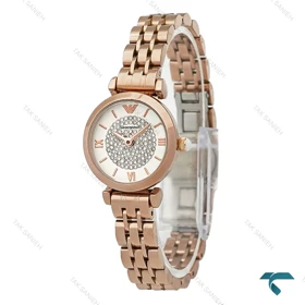 ساعت امپریو زنانه مینی رزگلد صفحه سیلور نگینی Armani-8368-L