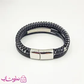 دستبند مردانه برند مون بلان مشکی نقره ای