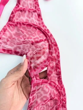 ست شورت و سوتین فنردار پلنگی صورتی