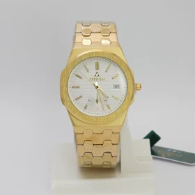 ساعت مچی مردانه پتک فیلیپ ناتیلوس Patek Philippe Nautlus طرح اتوماتیک موتور نما (بند طلایی با صفحه سفید)