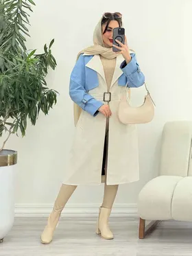 بارانی جین ترکیبی دو جیب