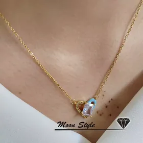 گردنبند دخترونه استیل مدل قلب آبی رنگ گلد ارسال رایگان