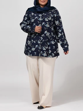 تونیک زنانه سایز بزرگ کرپ طرحدار آستین بلند 50103