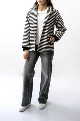 کت راه راه کلاه دار زنانه